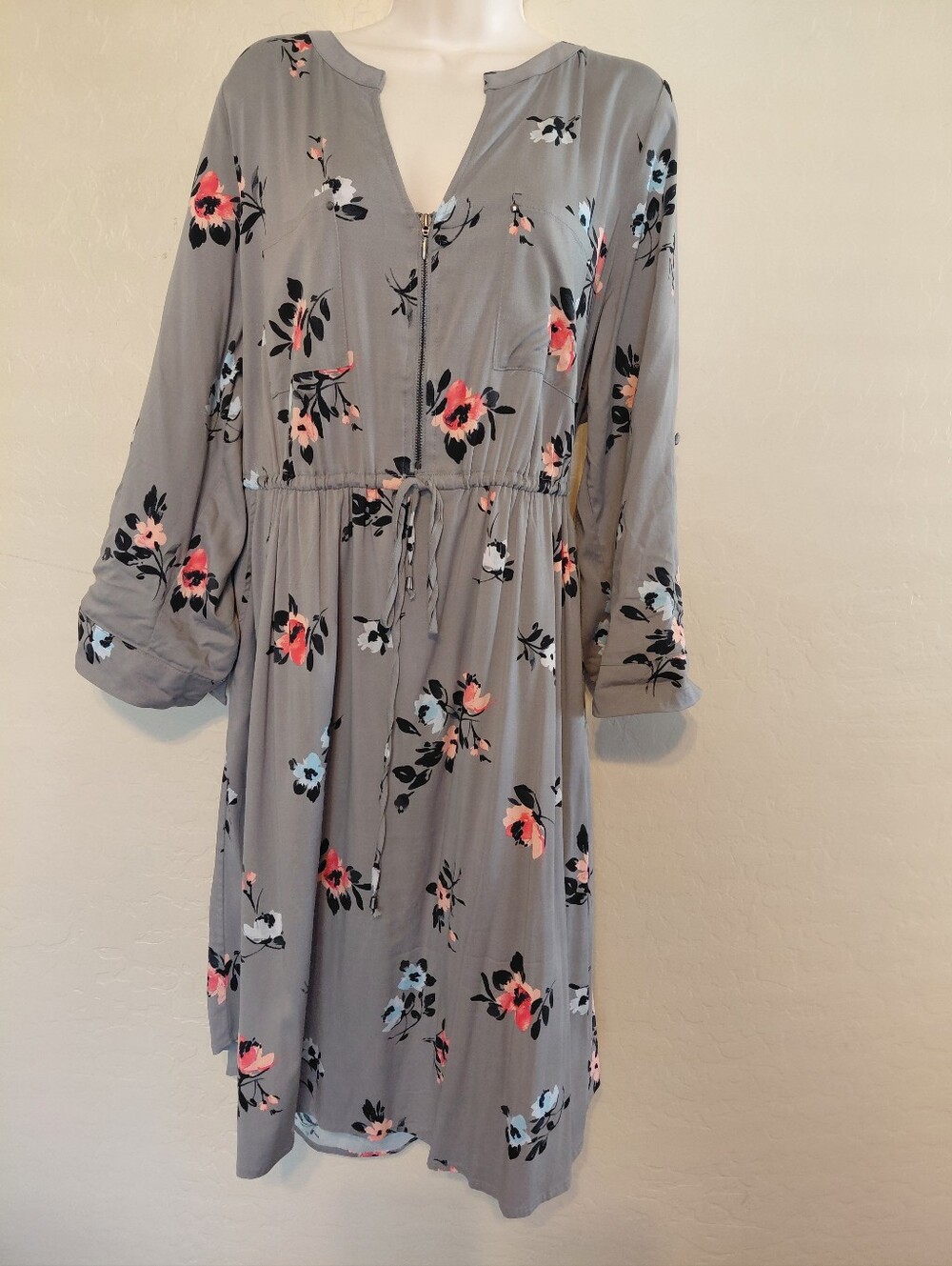 Nwt, Torrid Dress, Floral, Grey, Fall Colors, 2x, 18/20, Shirt Dress, Plus, Pink